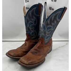 Cavenders Boots Mens Brown Blue Leather Square Toe Western Cowboy 11 D 0622